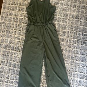 CALIA Wide Leg Overlap One Piece Jumpsuit Green XS Cropped Baggy Top